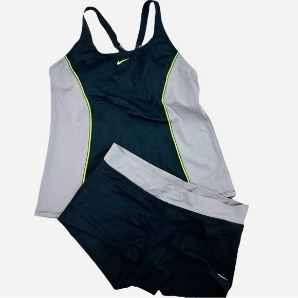 Nike Womens Color Surge Powerback Tankini Swimsuit Set Gray/Black Size XL - Picture 6 of 12